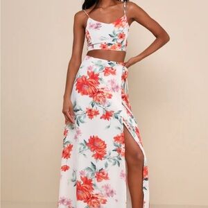 Lulus Bloom With a View White Floral Print Two-piece Maxi Dress size small